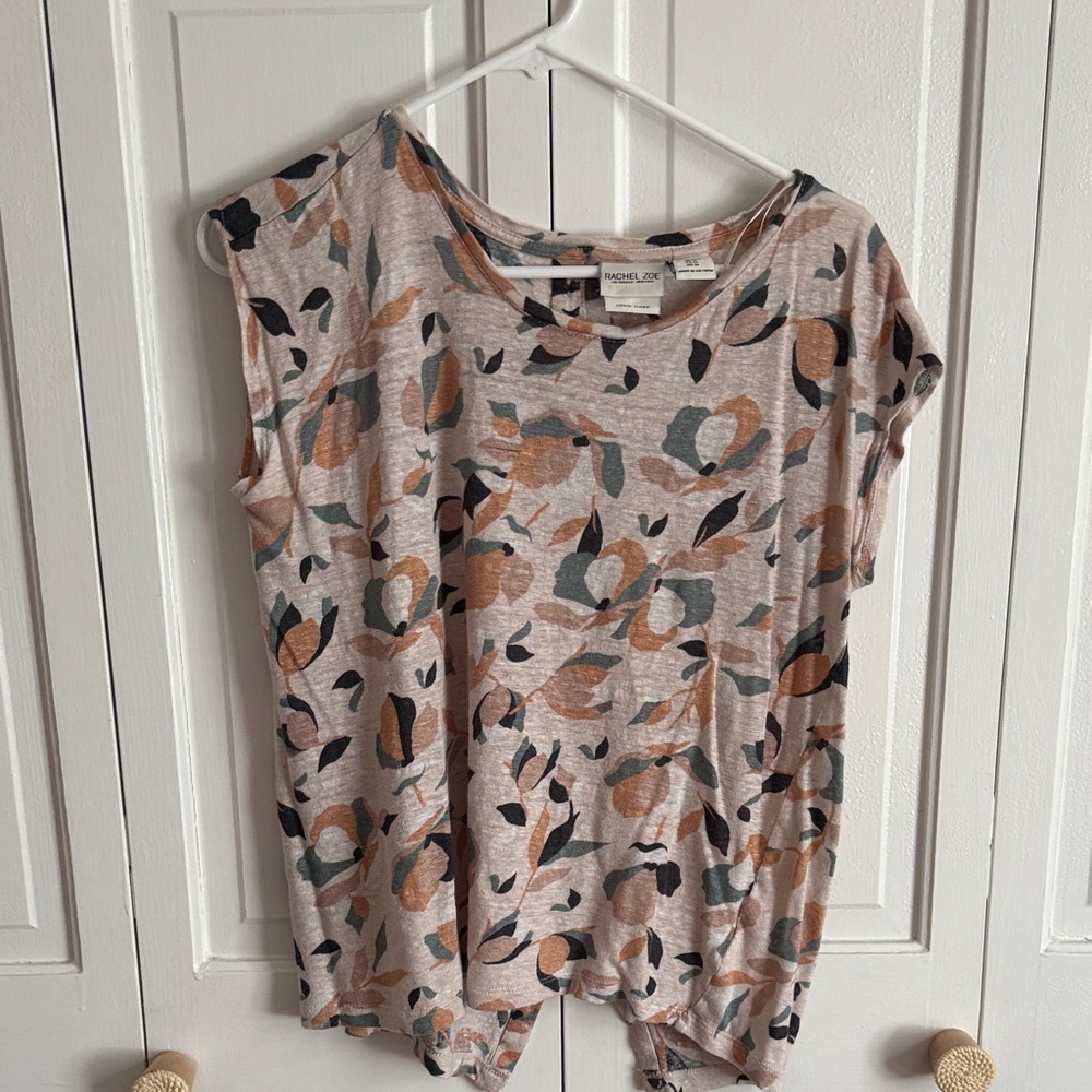 Rachel Zoe Multicolor Leaf Print Short Sleeve Tee